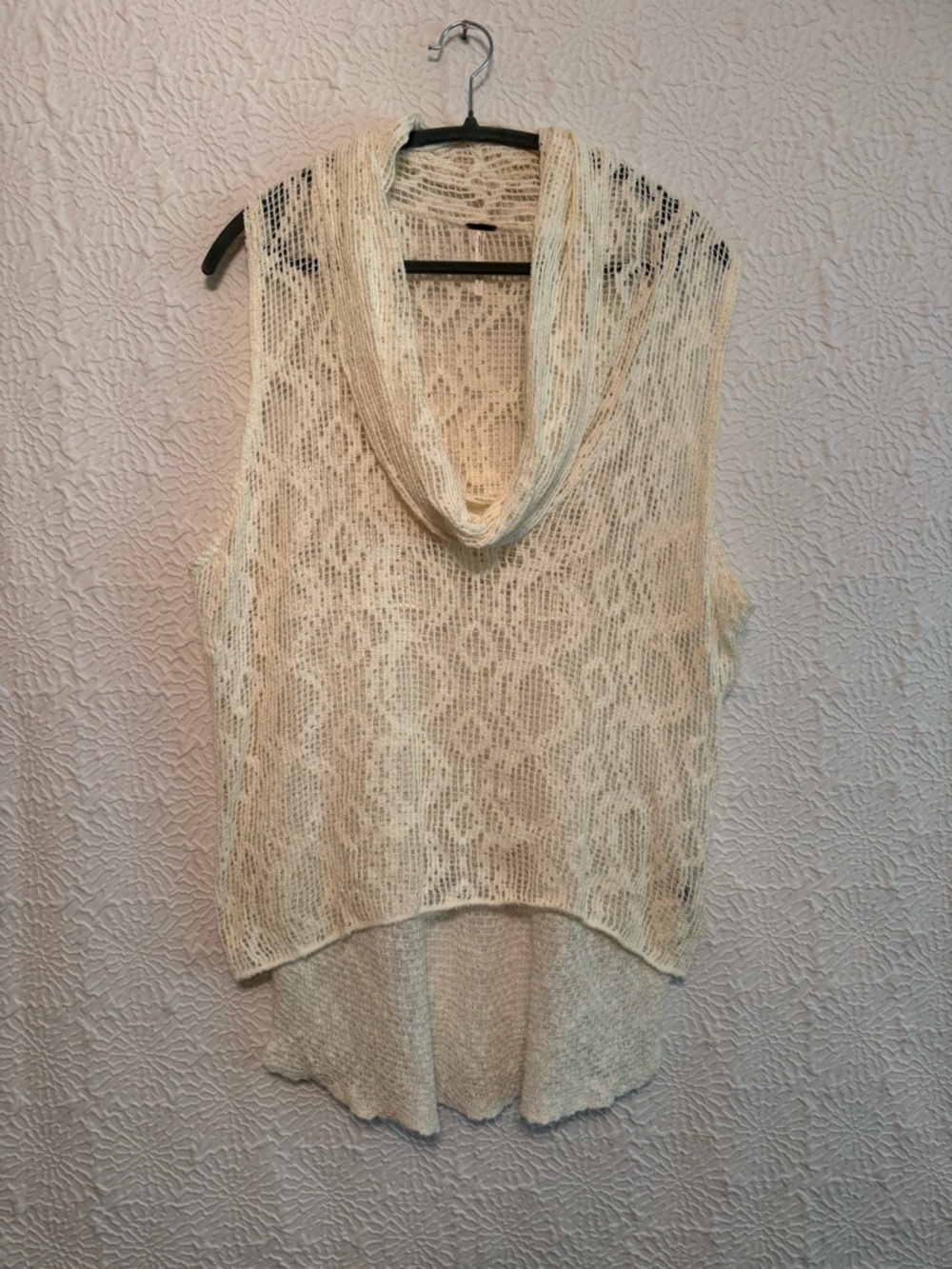 Free People Sheer Knit Lace Cowl Neck Tank in Cream